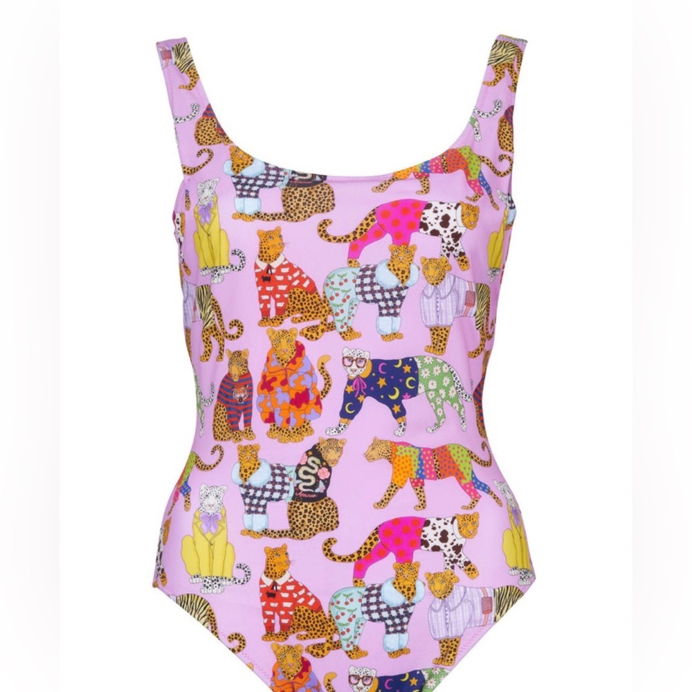 KAREN MABON Pink One-Piece Swimsuit with Colorful Leopard 🐆 Print
